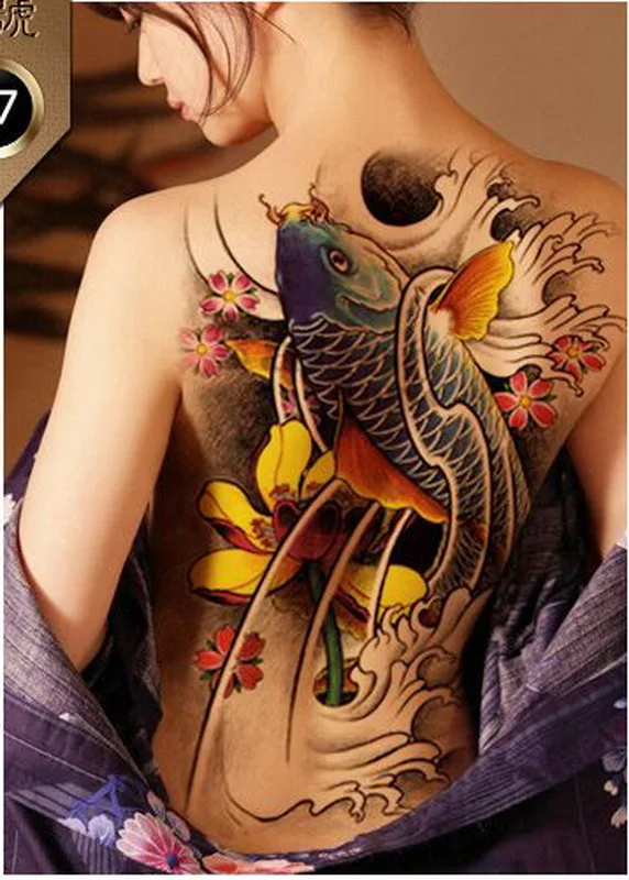 48 см* 34 см, водостойкая временная татуировка, наклейка для девушек, полная татуировка на всю спину, большой размер, большие поддельные татуировки для женщин Geisha Skulln, аниме - Цвет: X7