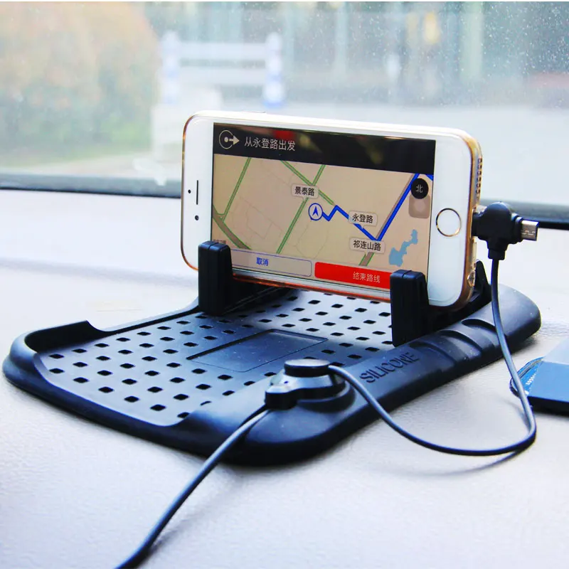 Kopen ET Auto Telefoon Dashboard Standhouder USB Opladen Lader Anti slip Houder Magnetische Siliconen Antislip Pad voor iPhone 8 X Andriod