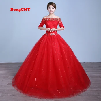 

DongCMY Half sleeve 2019 new arrival long red color Ball bandage wedding dress vestido de noiva Bridal Gown