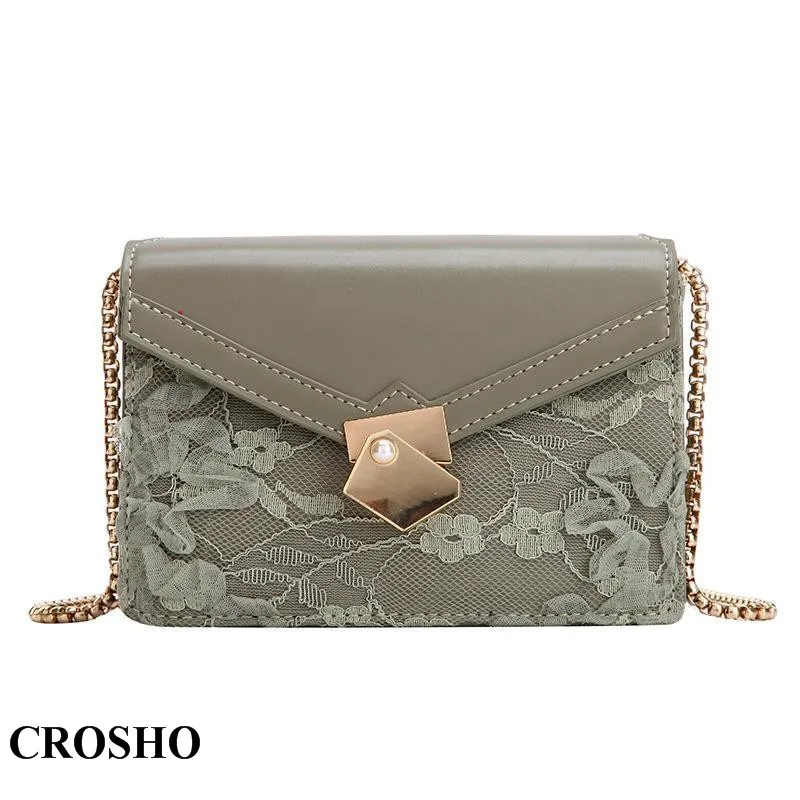 

CROSHO Chain Female Bag Small Square Bag Texture with Lace Slanting Female Bag