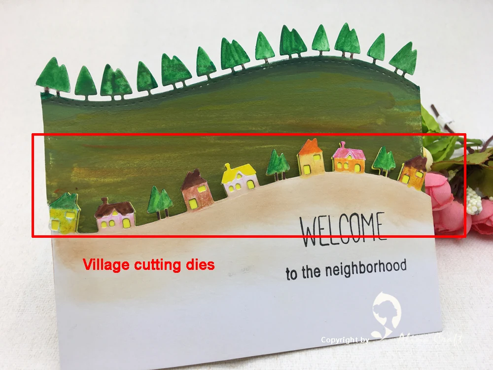 Alinacutle Metal Cutting Dies Cut Wave House Hill Village Border Punch Scrapbooking Paper Craft Card Album Coltello Stampo Art Cutter