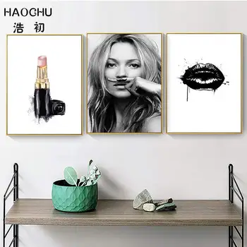 

HAOCHU Minimalist Fashion Sexy Girl Lipstick Black and White Posters Prints Nordic Wall Art Pictures Home Decor Canvas Paintings