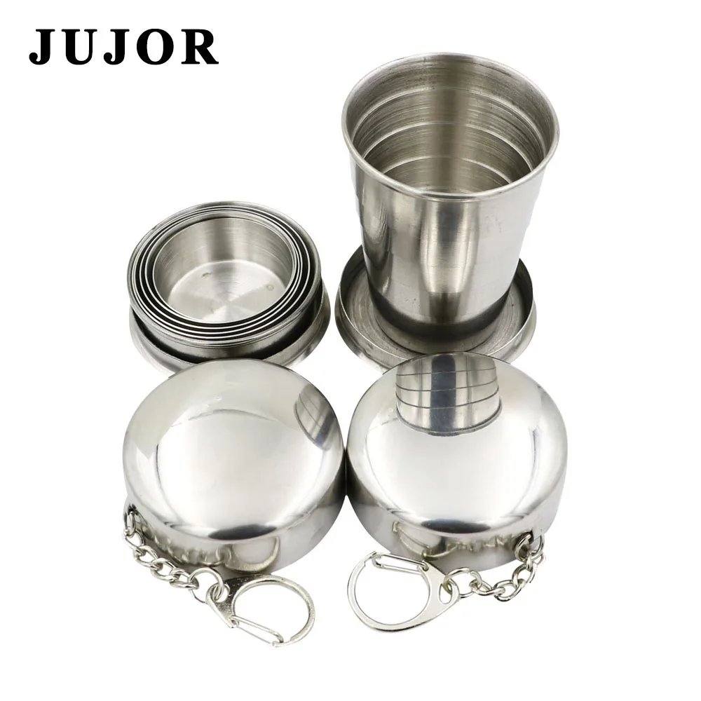 JUJOR Collapsible Shot Glass Stainless Steel 2 oz. with Keychainin