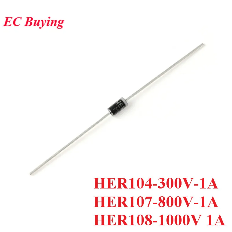 

50PCS HER104 HER107 HER108 DO-41 AMP Diode Rectifier Silicon Bridge Rectifier 300V 800V 1000V 1A