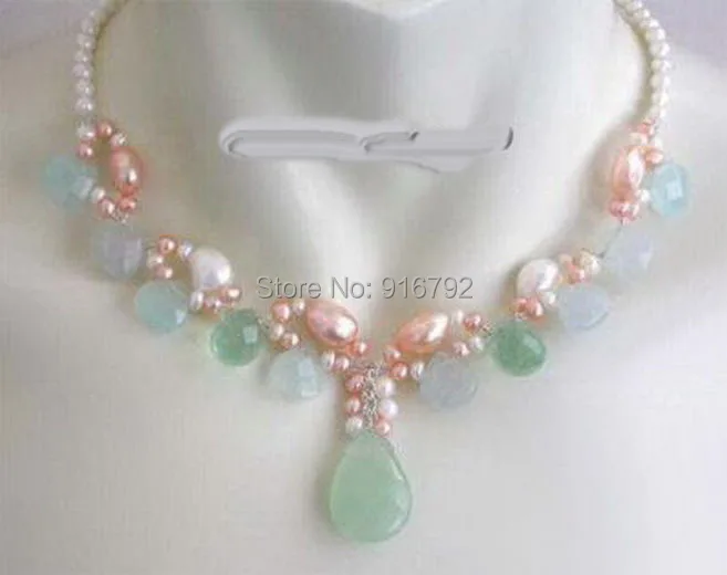 

YH@CS >>Real White Pink Pearl Opal 18KWGP Clasp Pendant Necklace