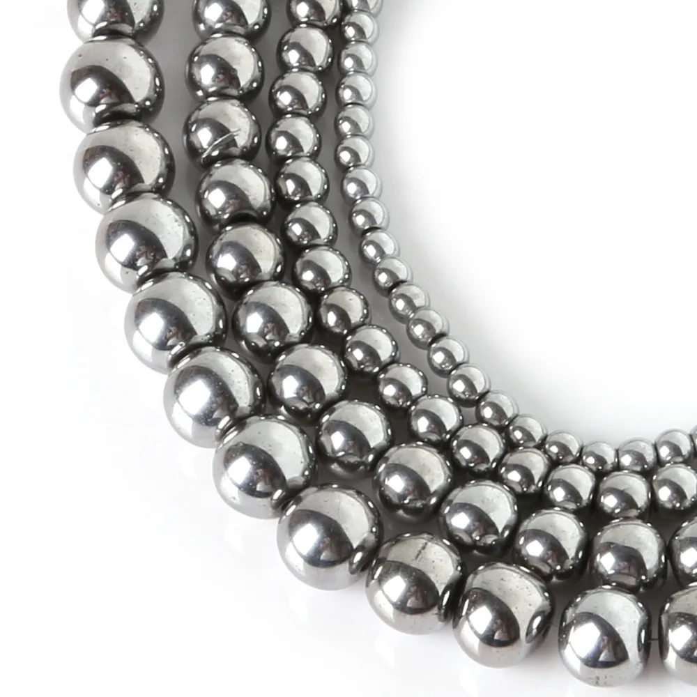 Natural Stone Black Hematite Beads 4 6 8 10 MM 15/" Per Strand Pick Size For Jewe