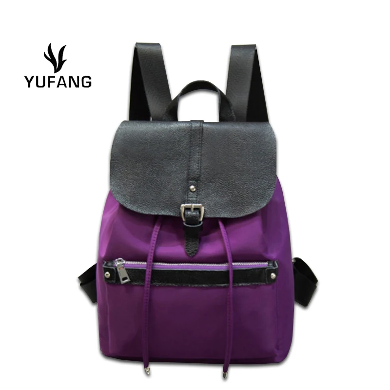 Waterproof Oxford with Leather Women Backpack Black Daily Shopping Bag Trendy Casual Backpack Wear resisting Ladies
