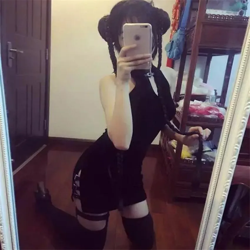 

Hard Sister Darkness Style Cool & Sexy Women's Belt Buckles Black Cheongsam Rock Punk Classic Chinese Qipao Vintage Dress