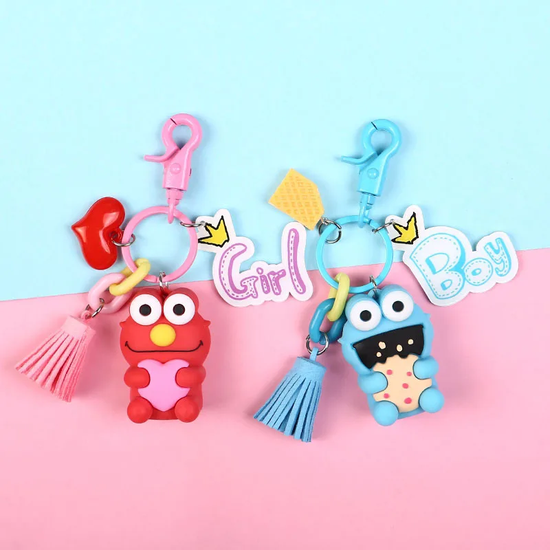 

New Sesame Street Figures Toys Doll Keychain DIY PVC Action Figure Model Dolls Toy Key Rings for Bag Pendant Charms