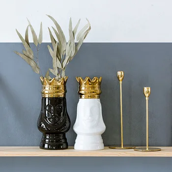 

King and Queen Tabletop Vase Gold Golden Crown Light Luxury Decorative Flower Pot Flower Arrangement Bottle Art Ceramic Craft