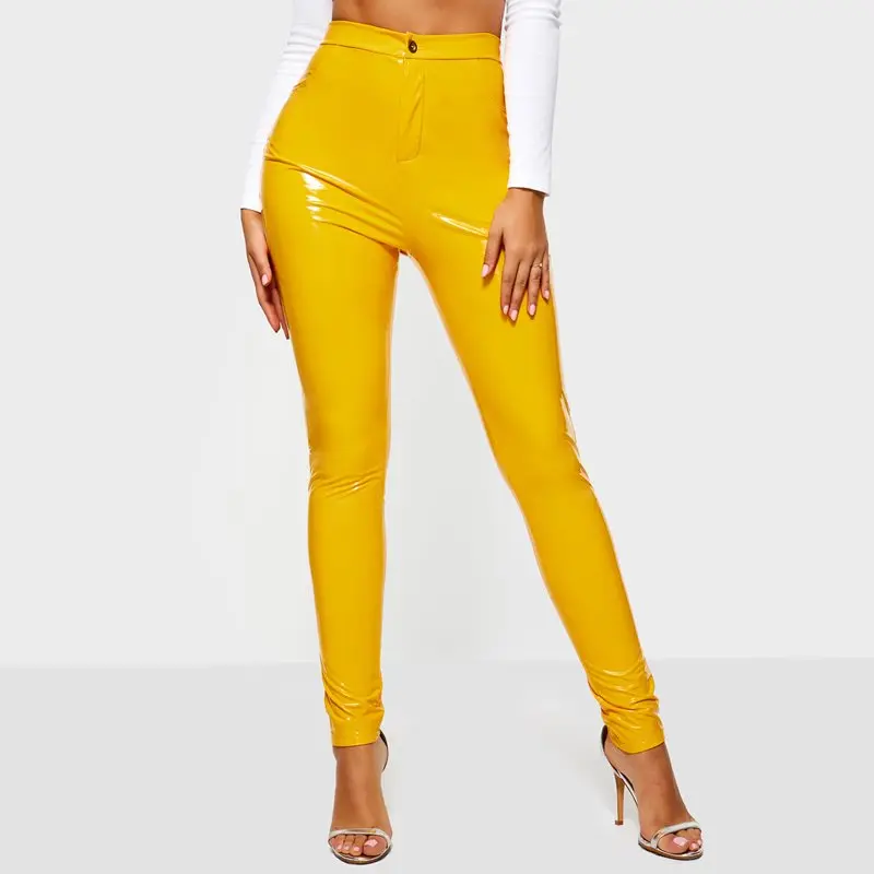 yellow leather pants