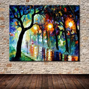 

Modern Home Wall Decorative Knife Oil Painting Nihgt Park Tree Street Landscape Art Pictures On Canvas Handmade For Living Room
