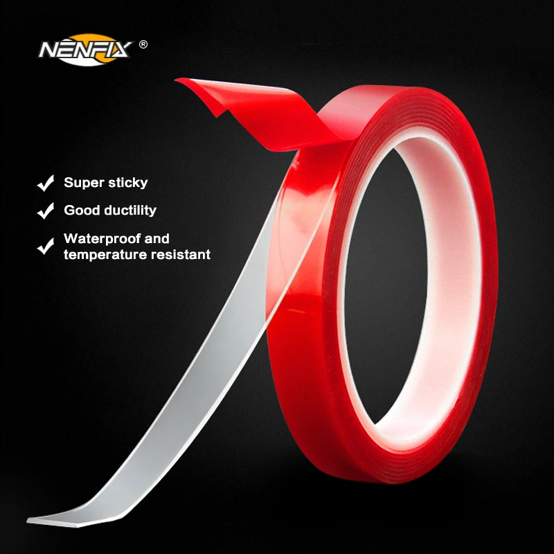 

3m Length Red Double Sided Adhesive Tape High Strength Acrylic Gel Transparent Silicone No Traces Glue Sticker on Auto Accessory