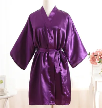 

Purple Solid Ladie's Short Satin Robe Dressing Gown Women's Leisure Nightgown Lingerie With Belt Kimono Bathrobe Sleepwear