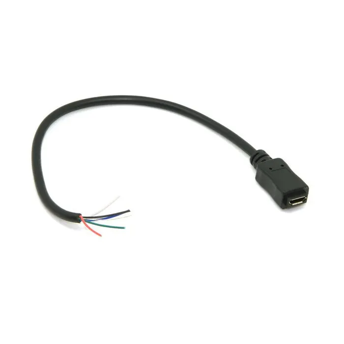 

100pcs /lots Micro USB 5pin Female Socket Extension to 6 Wires Open Cable for DIY OEM Black Color 20cm ,By UPS