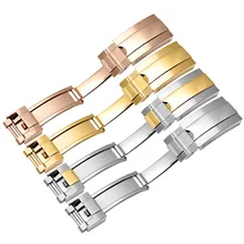 16mmx9mm Stainless Steel Metal Belt Safety Butterfly Buckle Watchbands Accessories for Rol Watch Clasp Replacement Silver Gold