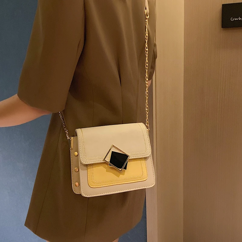 

2019 PU leather Contrast color suede & Leather Crossbody Bag Women Small Chain Handbag small bag Hand Bag Ladies Designer bags