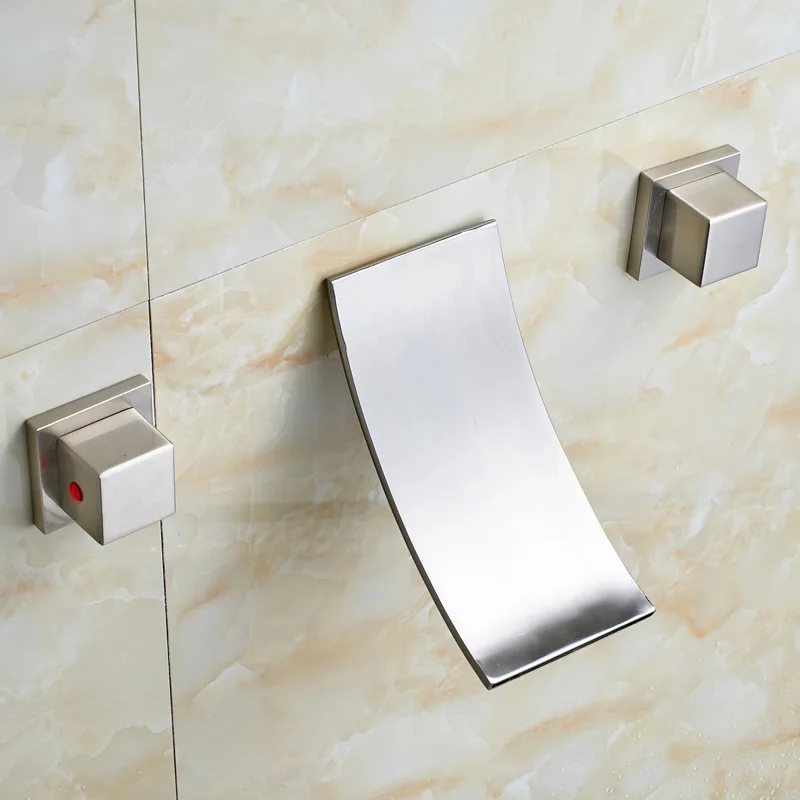 

High-grade Widespread Waterfall Mixer Taps with Hot Cold Water Wall Mounted Nickel Brushed