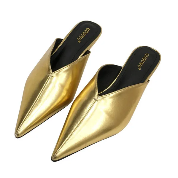 Shoes Without Heel Cover Toe Thin Heels Lady Women's Slippers Slides Heeled Mules Flat Baby Soft Pointed New - Цвет: 2