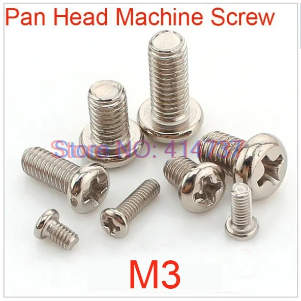 

500pcs/lot M3 Steel with Nickel Phillips pan head (Cross recessed pan head) machine Screw Length 3mm--45mm