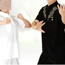 6 цветов, летняя футболка унисекс с короткими рукавами, хлопковые футболки для боевых искусств тайцзи, костюмы тайцзи кунг-фу, синий/черный