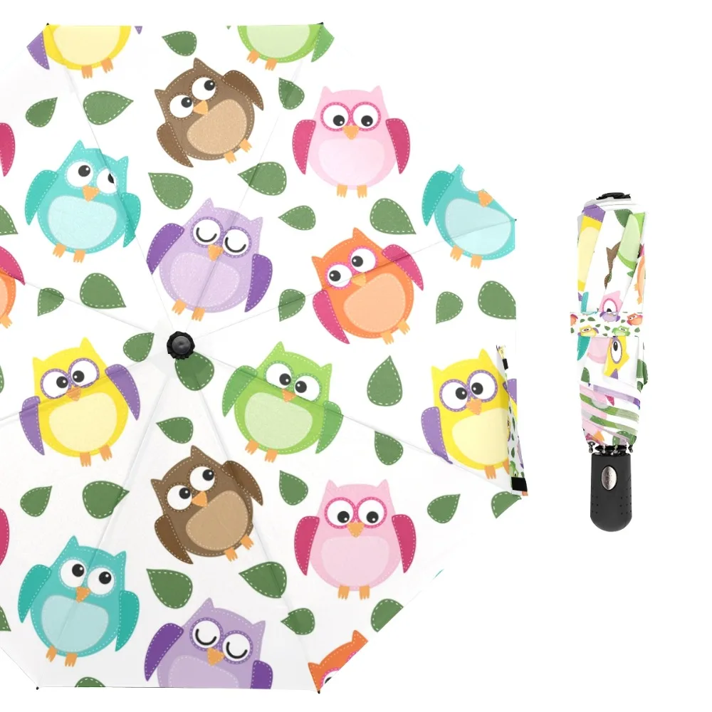 

Susino Owl Windproof Umbrellas Fully-automatic Open Metal Pongee Compact Three-folding Umbrella