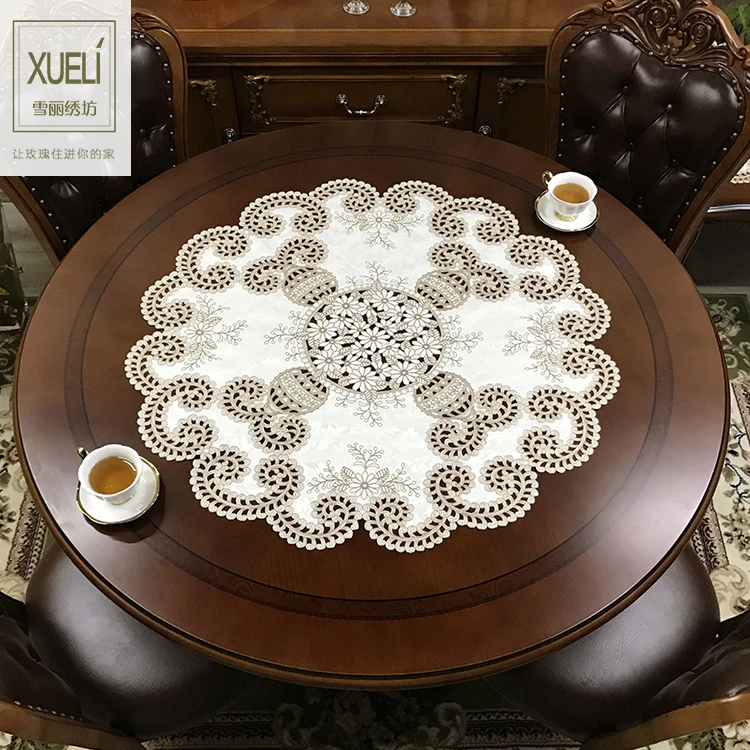 Luxurious brown flowers lace embroidery cloth art circular tablecloth table runner Table flag dust covers Placemat