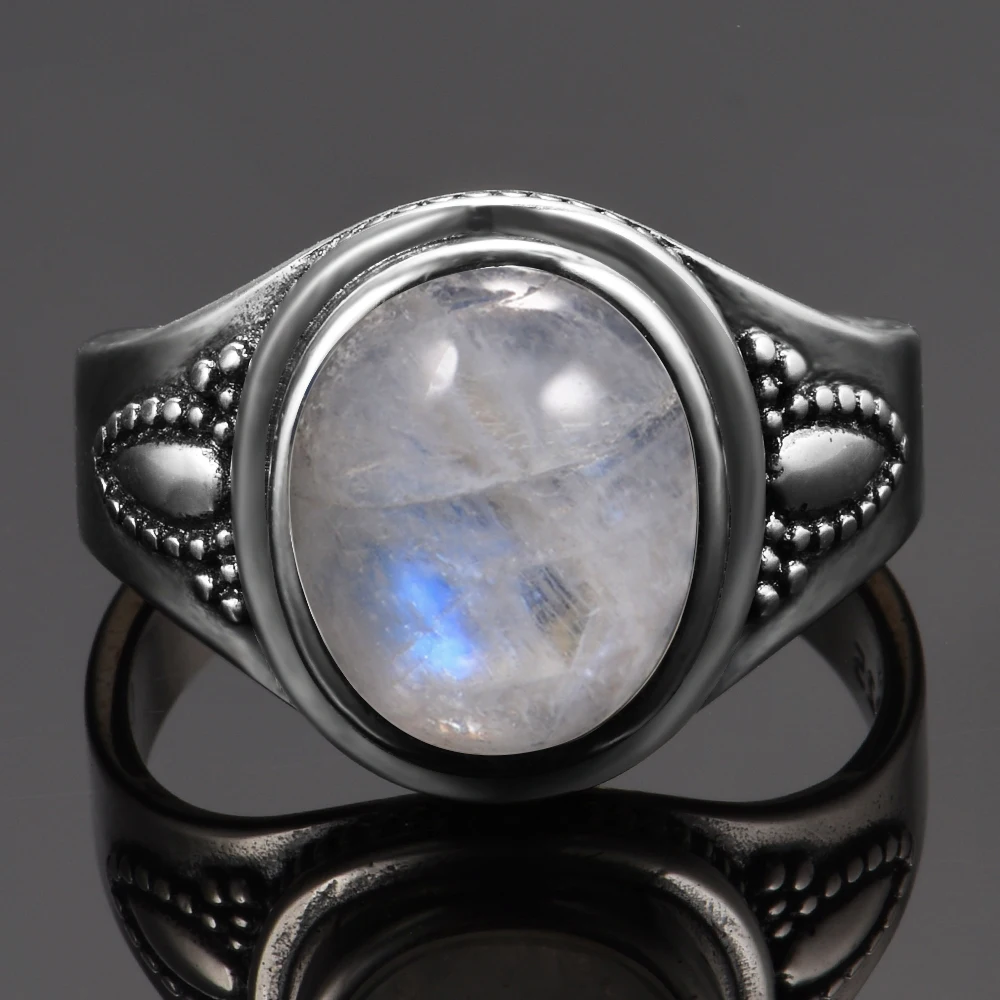 Винтаж Стиль 925 пробы серебряный овальный натуральный лунный камень кольца для Для женщин свадебные Обручение ювелирные изделия пал кольцо aneis