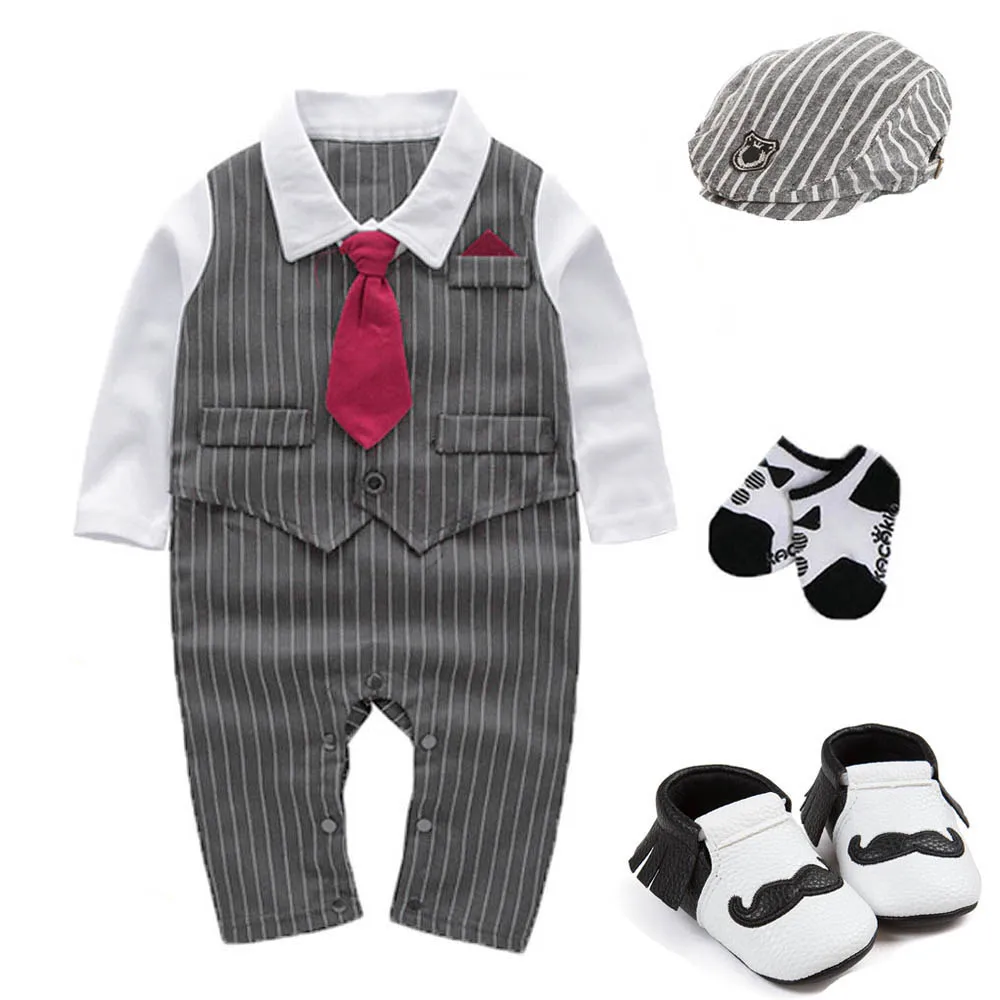 Najtaniej Dla dzieci boys baby ubrania ślub urodziny Tuxedo bawełna fałszywe dwa body do chrztu dla dzieci garnitur stroje dla niemowląt zdjęcie rekwizyty