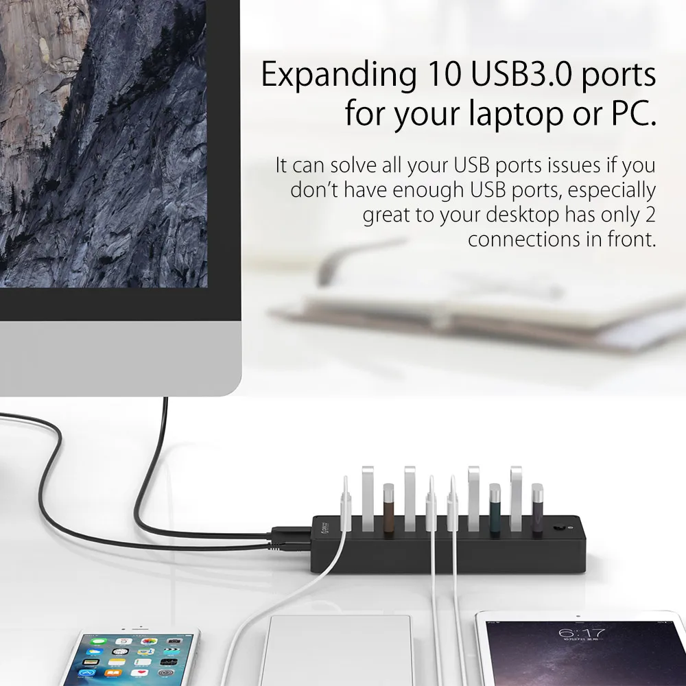 Концентратор ORICO USB 3 0 с 10 портами Суперскоростной usb разветвитель портативный