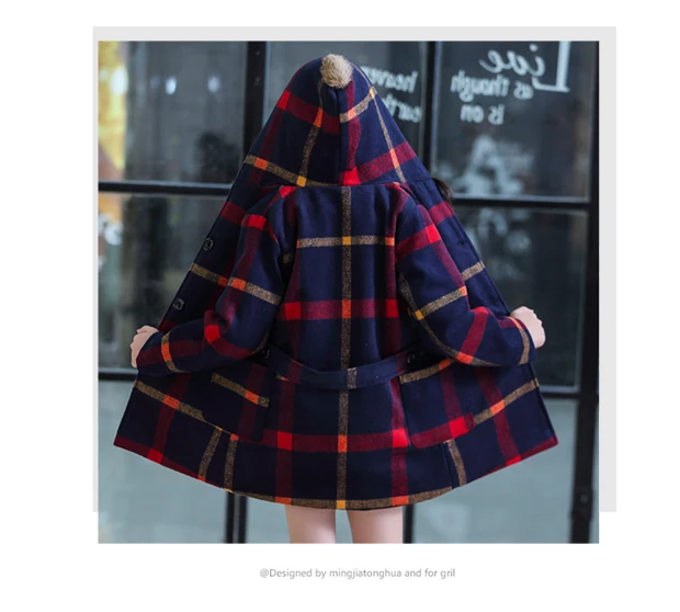 Anlencool/шерстяное пальто для девочек; сезон осень-зима; коллекция года; куртка для девочек; новое модное длинное пальто в клетку для девочек среднего и большого размера