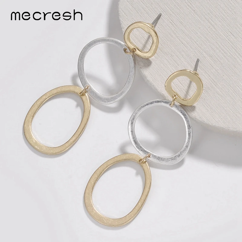 

Mecresh Statement Gold Silver Color Metal Circle Drop Earrings 2019 Fashion Jewelry Simple Geometric Women Long Earrings MEH1322