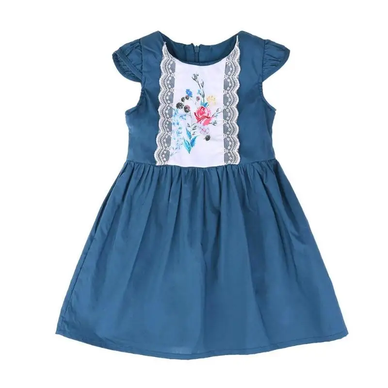 

0-5T Sweet Girls Dress Summer Girls Kids Floral Print Lace Clothes Cotton Short Sleeve Princess Dress Spring Clothing