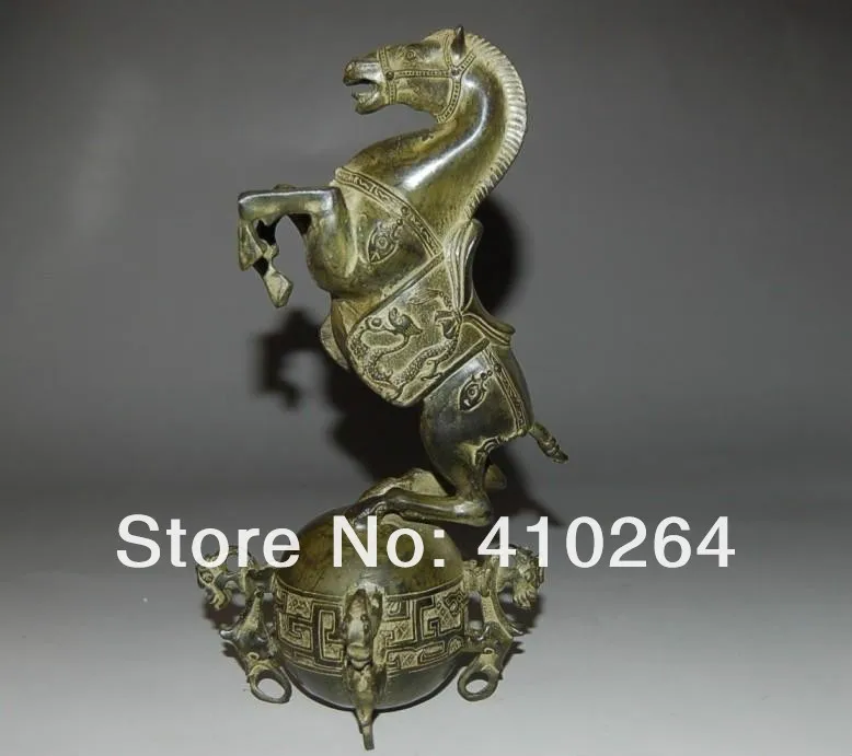 

Shipping Chinese Bronze Horse Standing On The Ball & With QING Mark Statue discount 30%