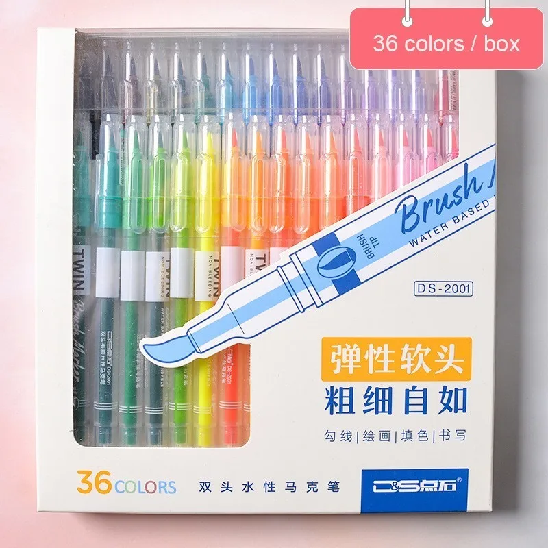 DS 6/12/24/36 Цвет набор кисть каллиграфическая ручка тонко пишущие воды Цвет Маркер ручки для рисования картины школьные товары для рукоделия - Цвет: 36 Colors