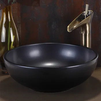 

Jingdezhen bowl factory directly ceramic hand painted hand art basin bathroom sinks Bathroom Wash Basin Ceramic black color