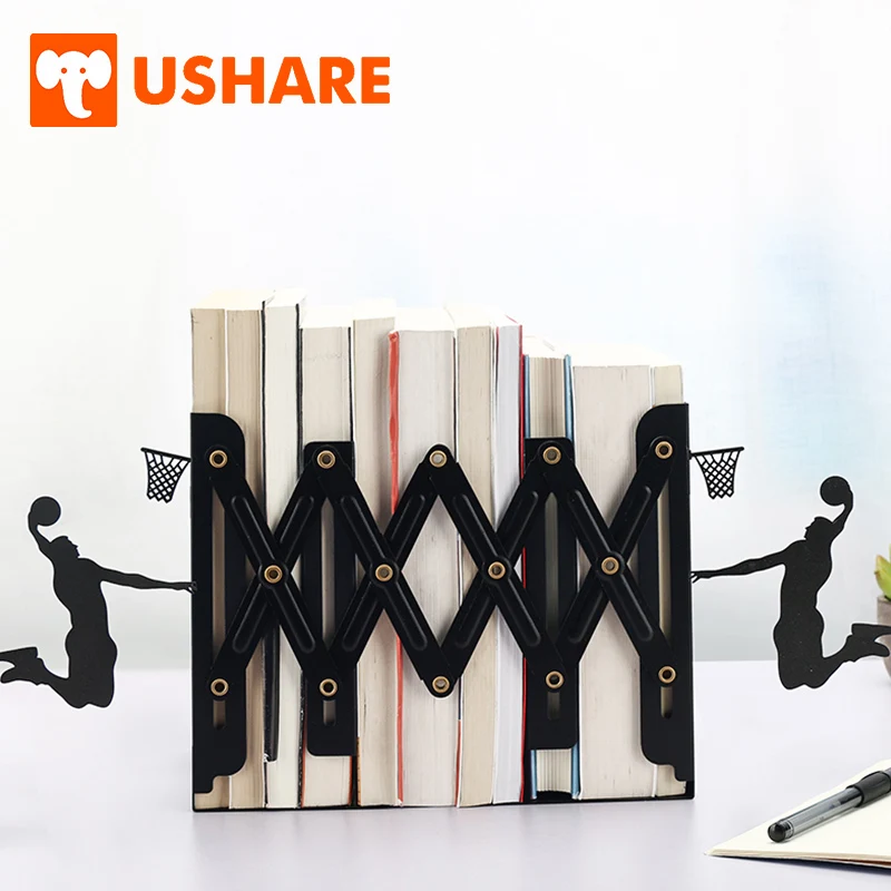 

USHARE Metal Bookends Creative Slam Dunk Book Holder Adjustable Book Organizer For Books Library School Home Decoration Bookends