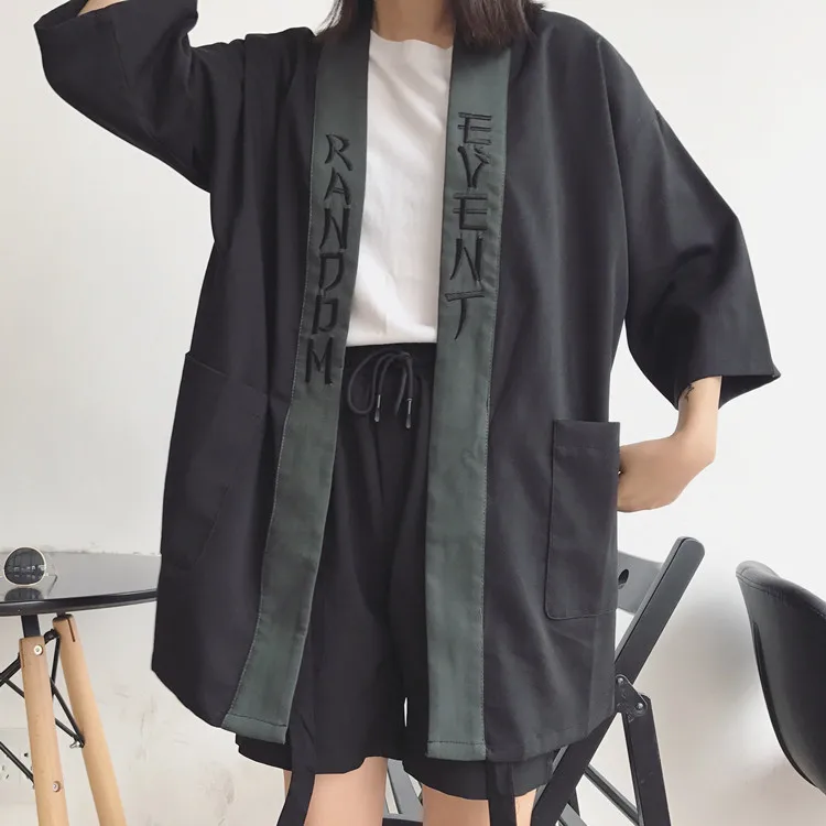 Пальто японское кимоно летний кардиган кимоно юката женская черная летняя Свободная верхняя одежда