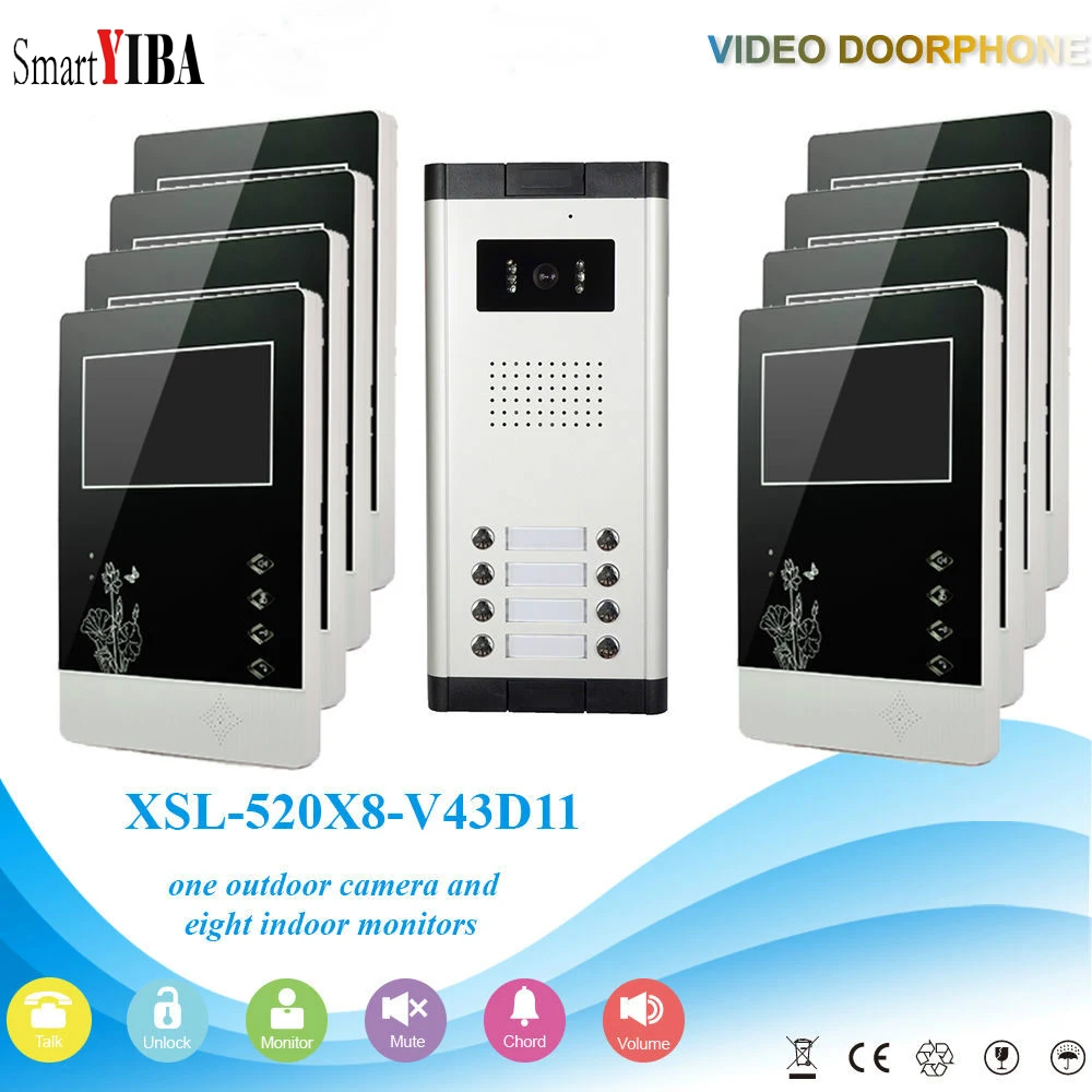 SmartYIBA 8 Units Video Intercom Apartment Door Phone System Multi Building Video Door Phone Outdoor Door Camera With 8 Buttons SmartYIBA 8 Units Video Intercom Apartment Door Phone System Multi Building Video Door Phone Outdoor Door Camera With 8 Buttons