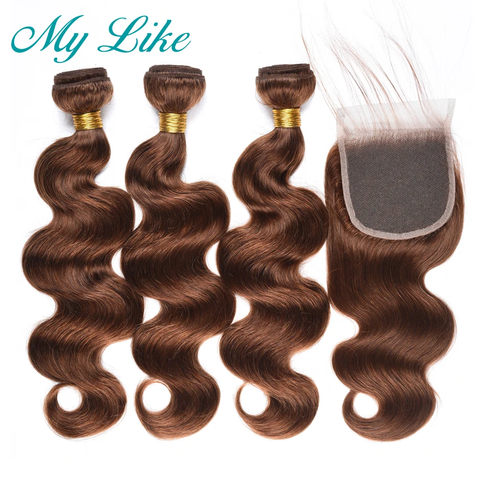 My Like Indian Body Wave Hair Weave 3 Bundles with Closure Non-remy Hair Extension Color 4 Brown Human Hair Bundles with Closure My Like Indian Body Wave Hair Weave 3 Bundles with Closure Non-remy Hair Extension Color 4 Brown Human Hair Bundles with Closure