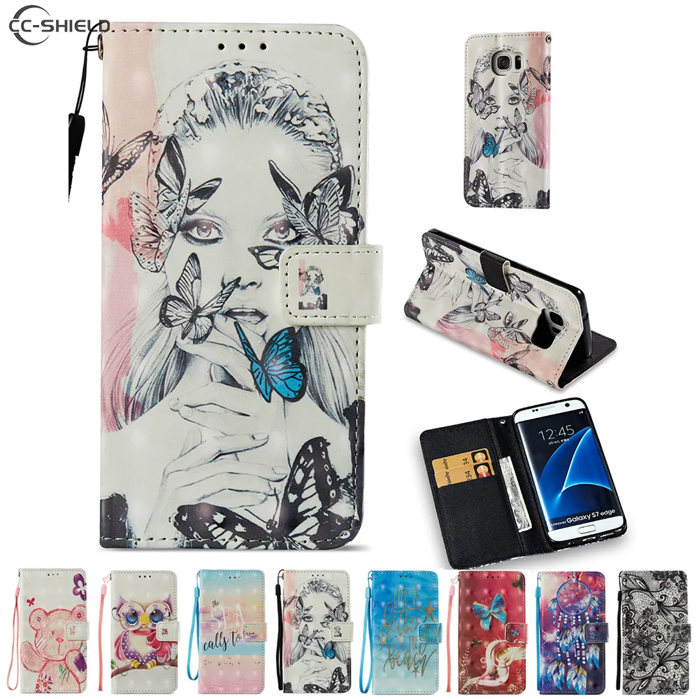 

Cartoon Case for Samsung Galaxy S7 Edge S7Edge G935 G935F G935FD SM-G935F SM-G935 Cute Bear Owl Cartoon Leather Flip Stand Cover
