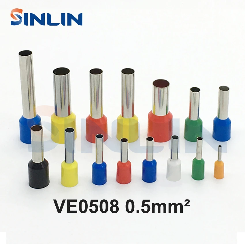 1000pcs/lot Crimp Terminal VE0508 tube pre insulating terminal Bootlace Ferrules AWG22 0.5mm^2 Brass Lead length 8mm | Обустройство