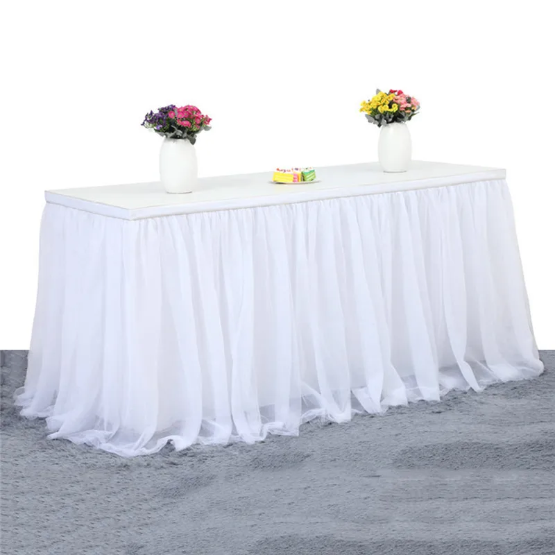 9 FT Tutu Table Skirt DIY Round Rectangle White Pink High-end Decorative Table Skirt Party Decor Gauze Wedding Party Decoration