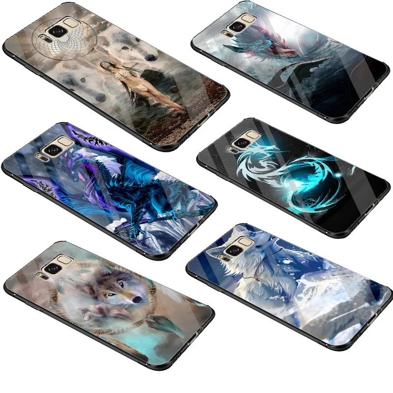 Gerleek Стекло "сделай сам" Волк, дракон Животные чехол для samsung A10 A20 A30 A40 A50 A60 A70 S7 край S8 S9 плюс S10 Note 8, 9