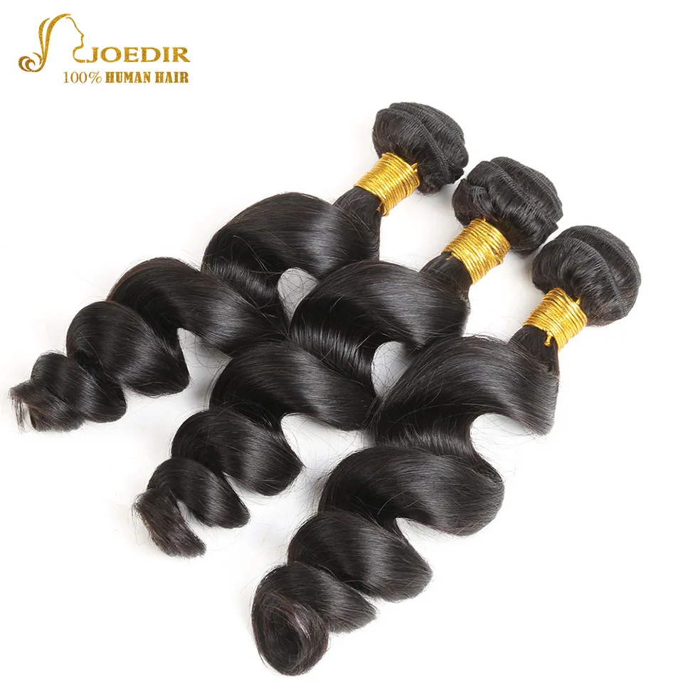 JOEDIR Human Hair 3 Bundles Deals Peruvian Loose Wave 10&quot-26&quot Natural Black Non Remy Extensions | Шиньоны и парики