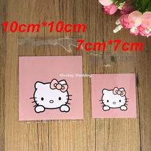100 pcs/lot 2 Sizes Pink Hello Kitty Biscuit Packaging Bag Clear Cookie Packing Plastic Candy Bags For Wedding Baby Shower