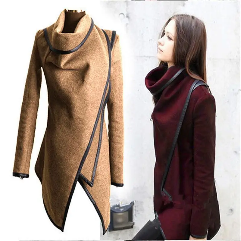 Goedkoop Casaco Feminino 2015 Nieuwe Mode Vrouwen Asymmetrische Geul Vrouwen Winter Wollen Overjas Wollen Jas 5 Kleuren Gratis Verzending