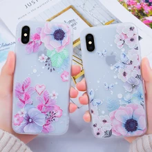 Fleur étui pour iphone 7 8 Plus XS Max Soft TPU Silicone Couverture Mate Pour X 7 6 6 S Plus 5 SE Motifs Floraux étui pour iphone XR(China)