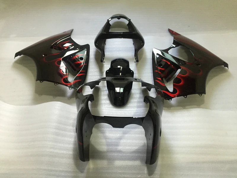 

Injection mold high quality Fairing kit for Kawasaki ZX 6R 2000 2001 2002 ZX6R 00 01 02 red flames black ABS fairings set AA14