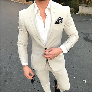

Custom Made Summer Slim Fit Beige Men Suit Tuxedos Masculino 2Pieces (Jacket+Pants) Best Mens Suits Latest Male man Clothing